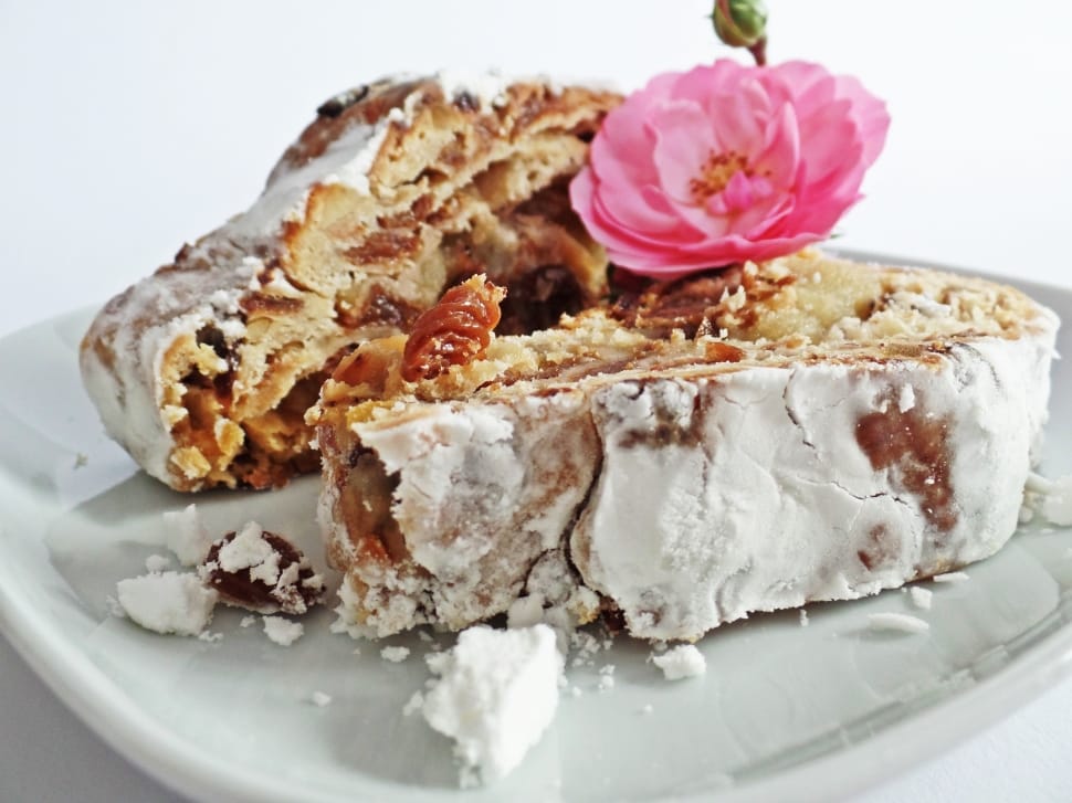 sliced of bread with pink flower on top preview