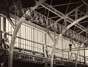 grayscale photo metal ceiling structures thumbnail