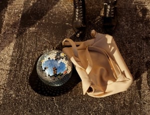 women's white leather shoulder bag and disco ball thumbnail