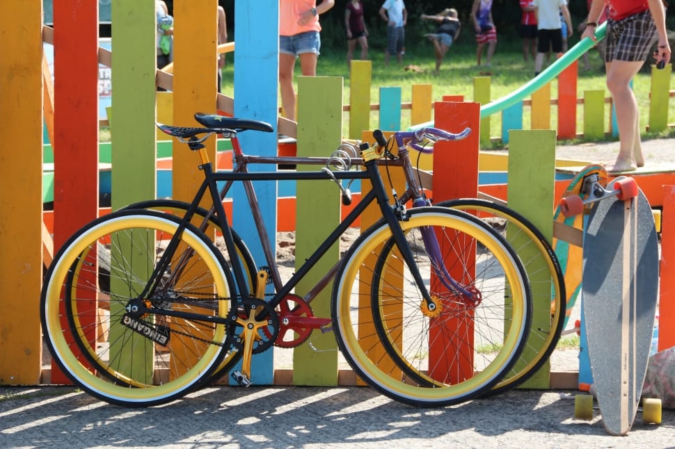 Bicycles, Colorful, Color, Fence, bicycle, red preview