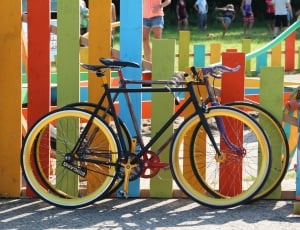 Bicycles, Colorful, Color, Fence, bicycle, red thumbnail