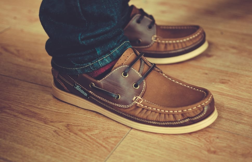 men's pair of brown and beige boat shoes preview