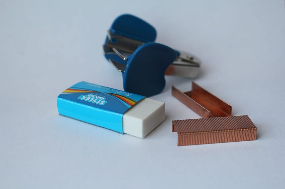 white stylex eraser and brown staple wires preview
