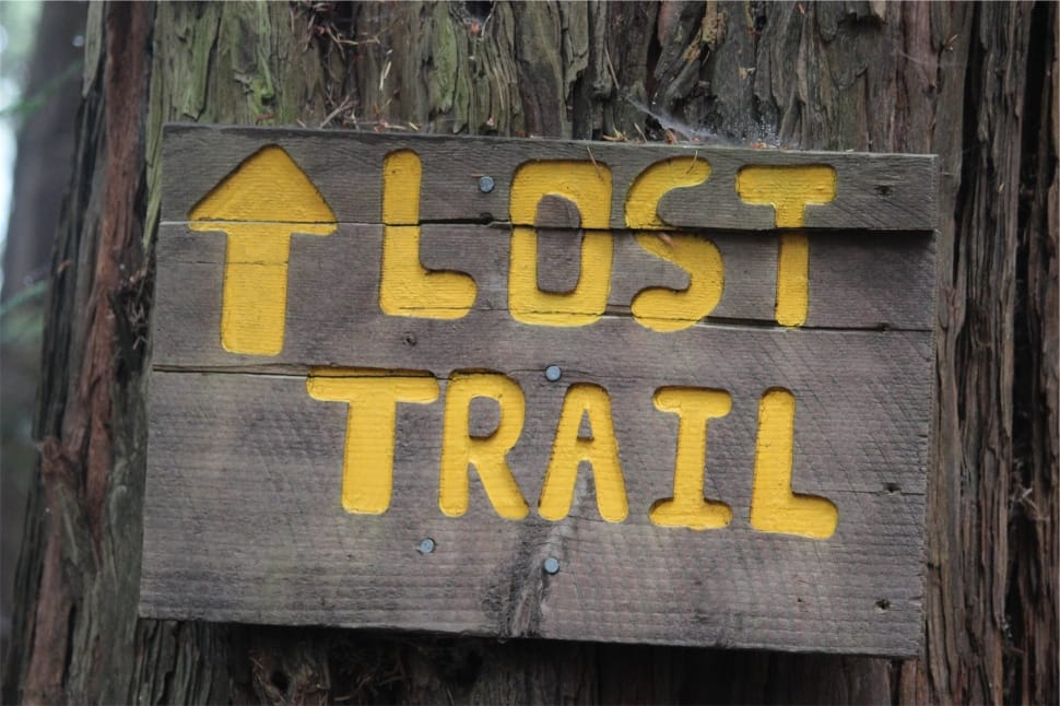 gray and yellow trail wooden signage preview