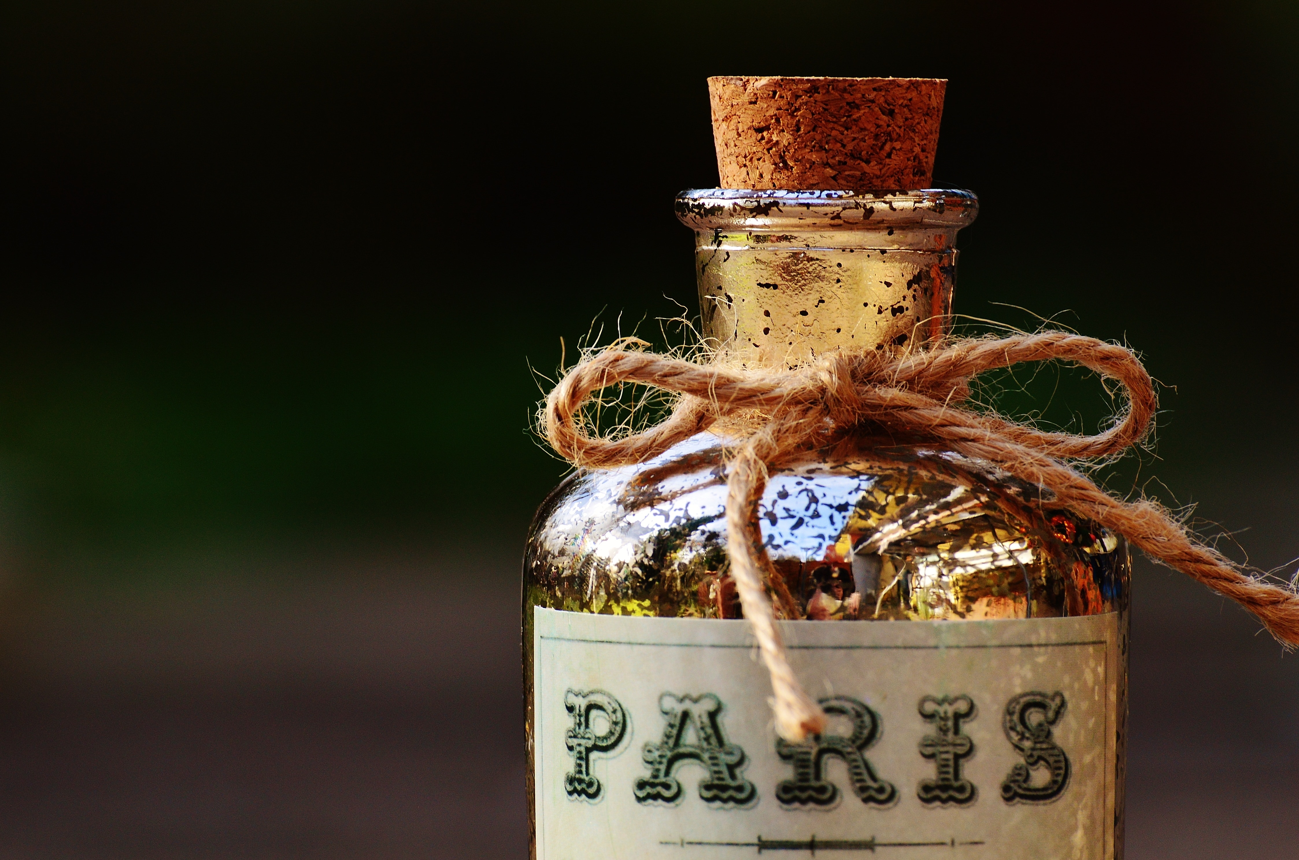 paris print glass cork bottle