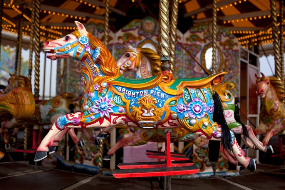 blue, brown and white carousel at daytime preview