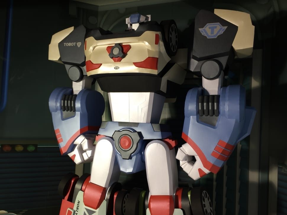 white red black and blue robot figure preview