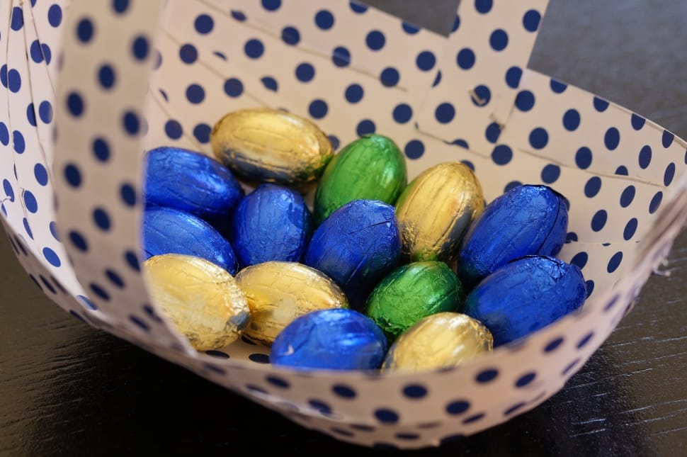 blue green and yellow chocolate eggs preview