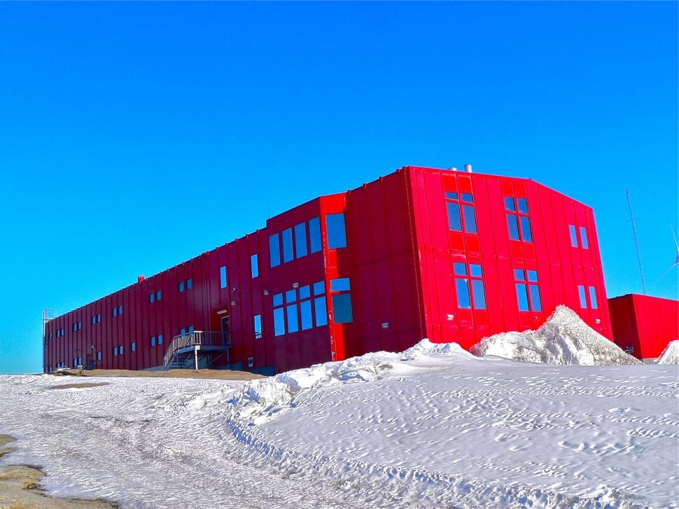 Research Station, Red, Building, red, winter preview