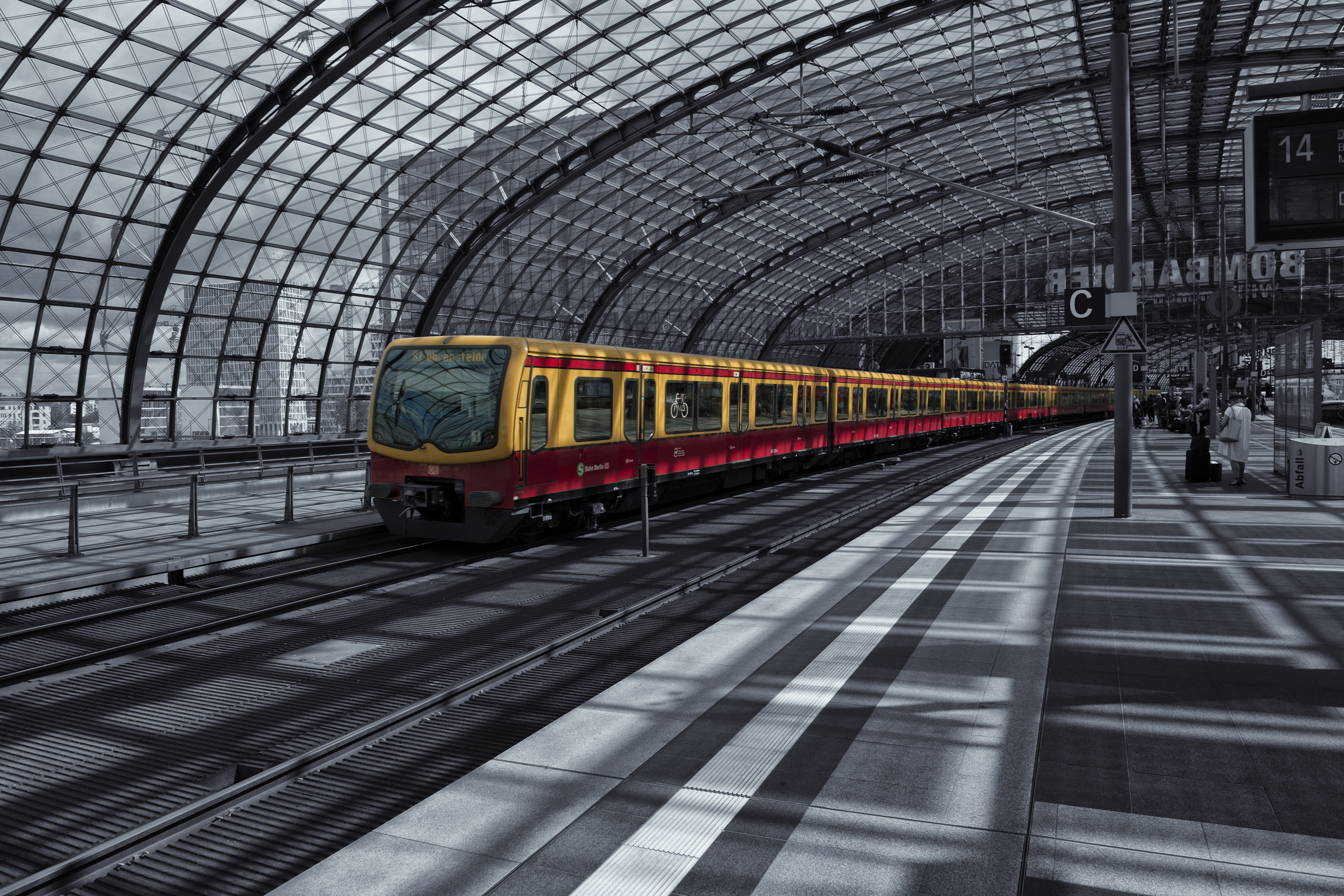 yellow and red train selected photo