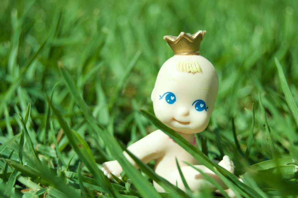 white baby toy on green grass during daytime preview