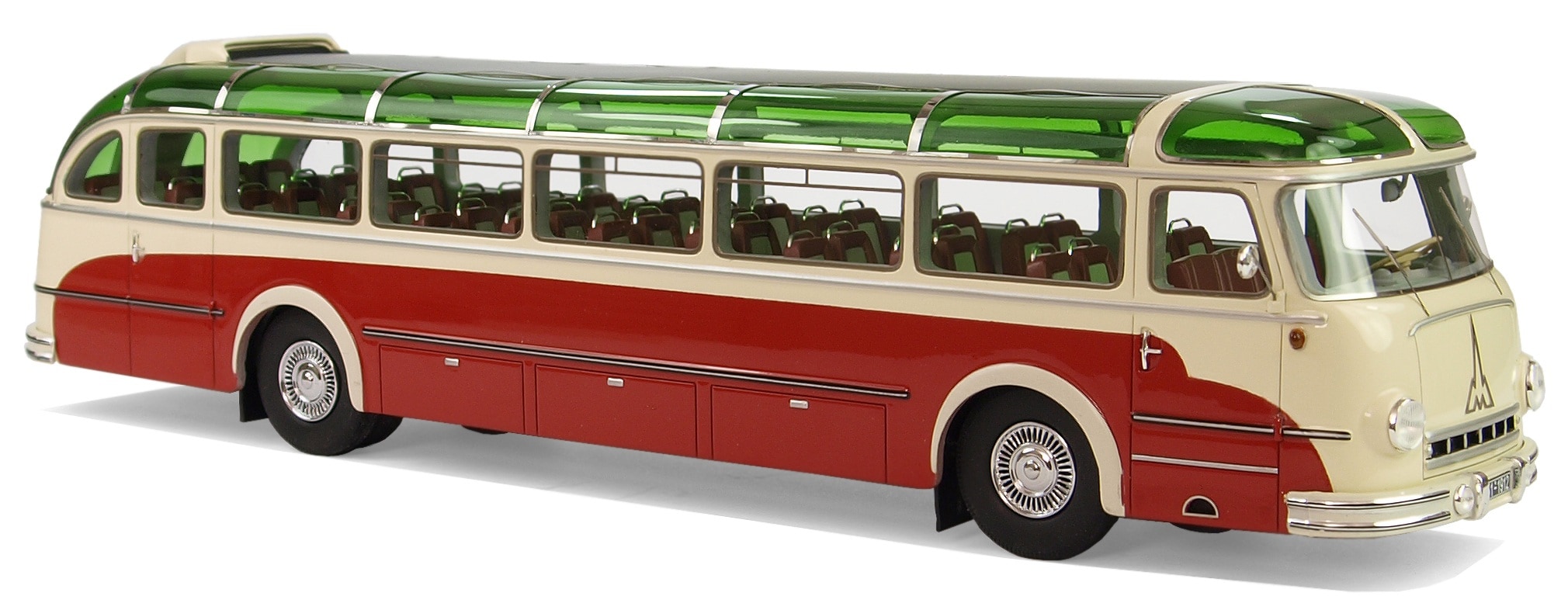 beige and red bus diecast