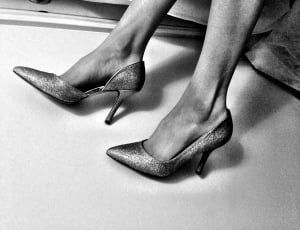 grayscale photo of person in d'orsay platform heels thumbnail