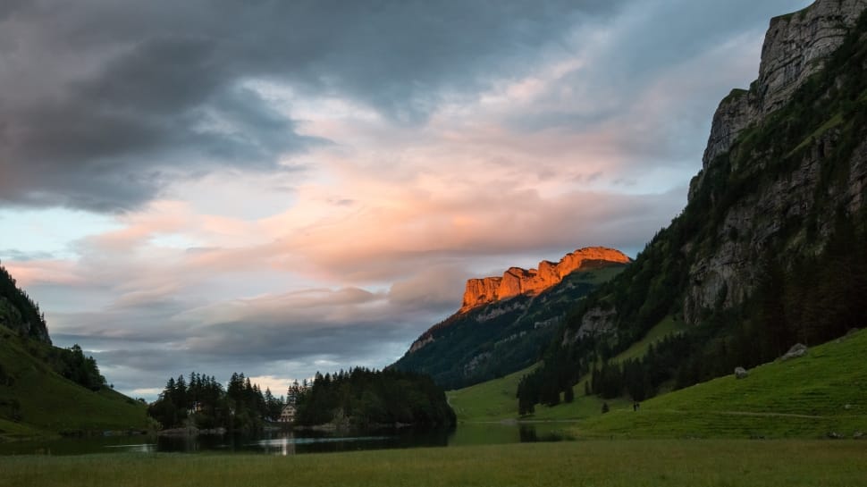 Sunset over Seealpsee lake preview