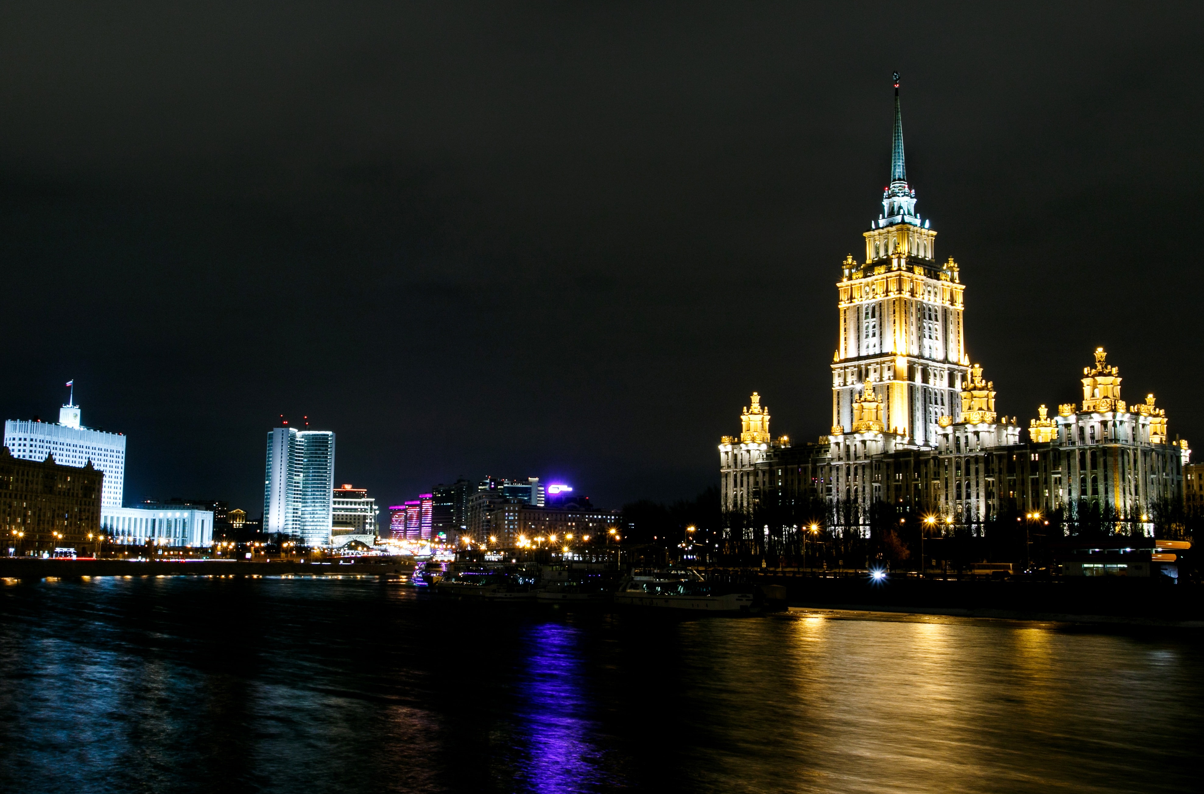 City, Moscow, Night, Skyscrapers, night, illuminated