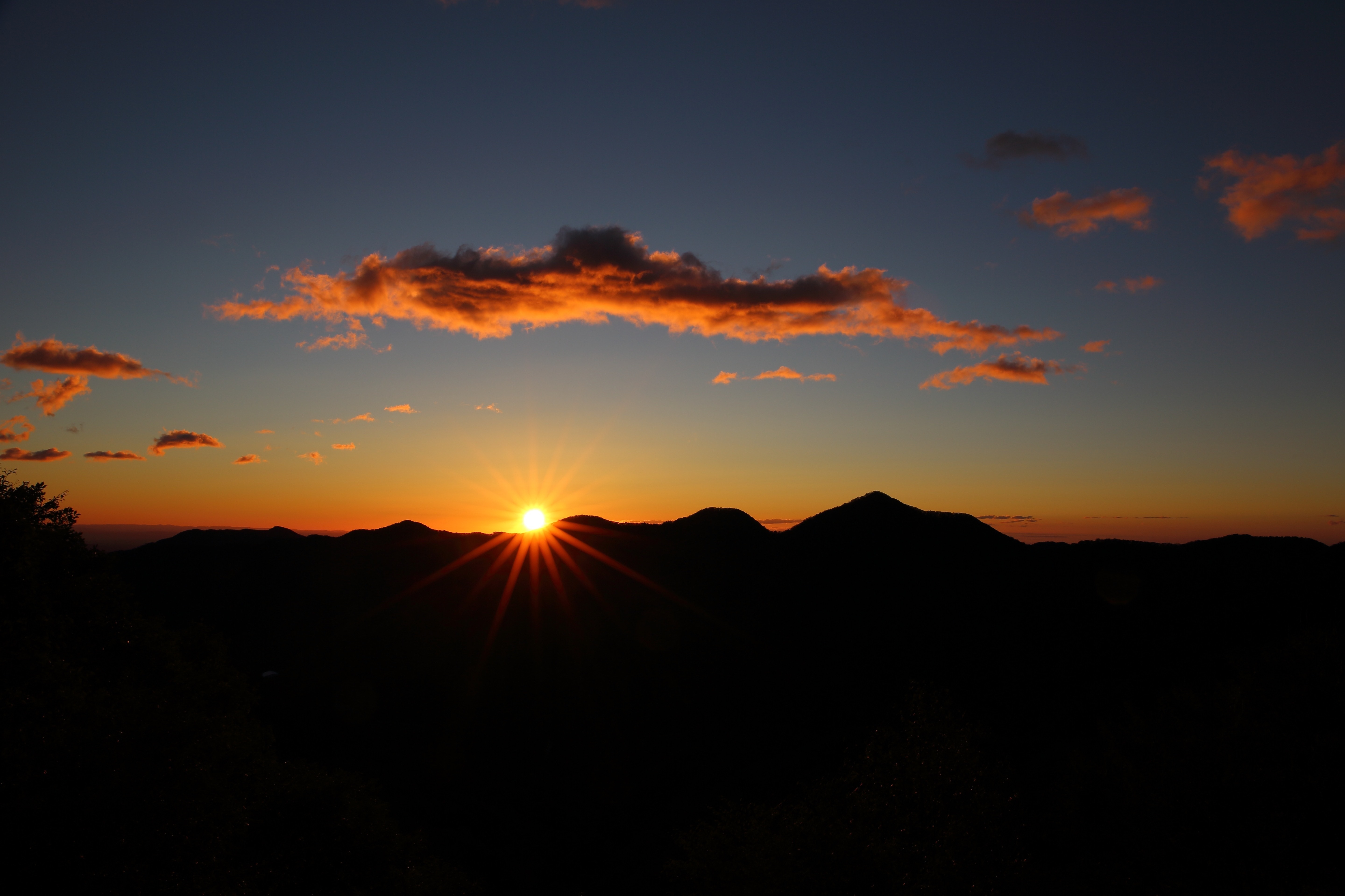 silhouette of mountain ranges during sunset