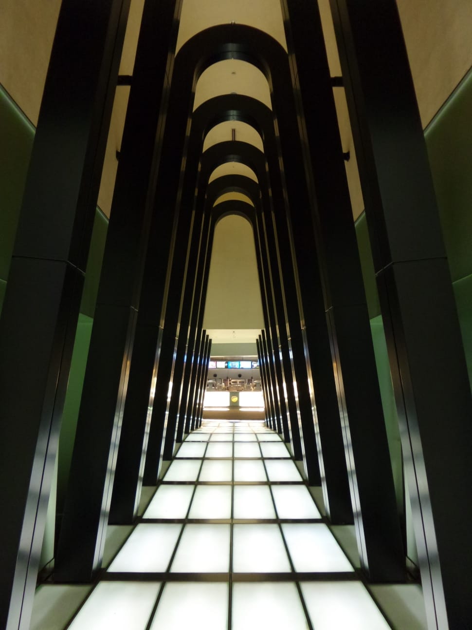hallway with black concrete pillars preview