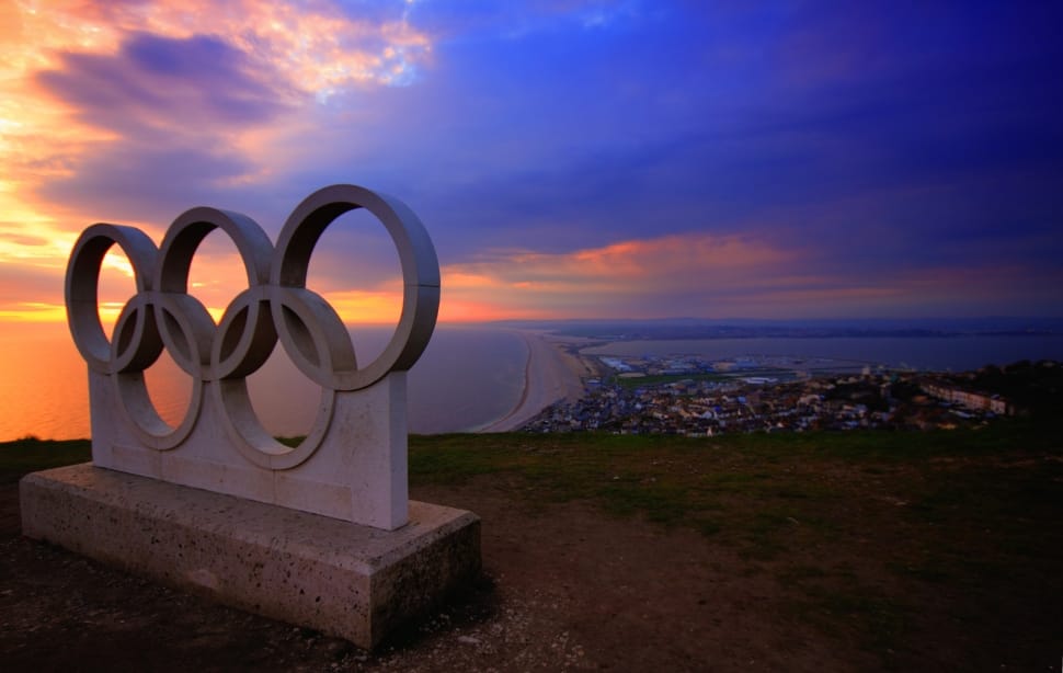 Olympics concrete logo statue on top of mountain preview