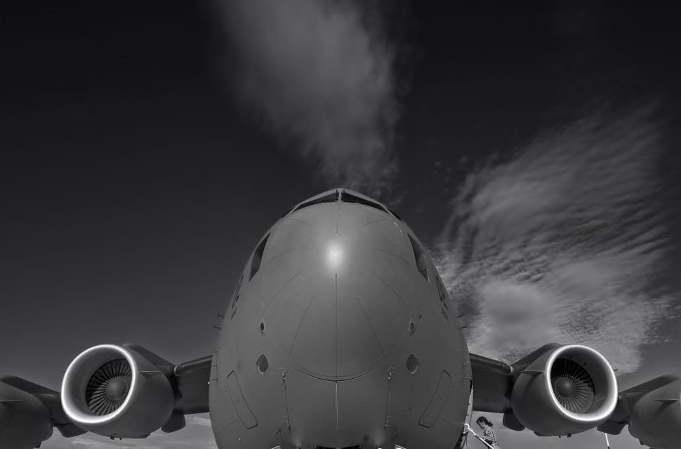 grayscale photo of airplane preview