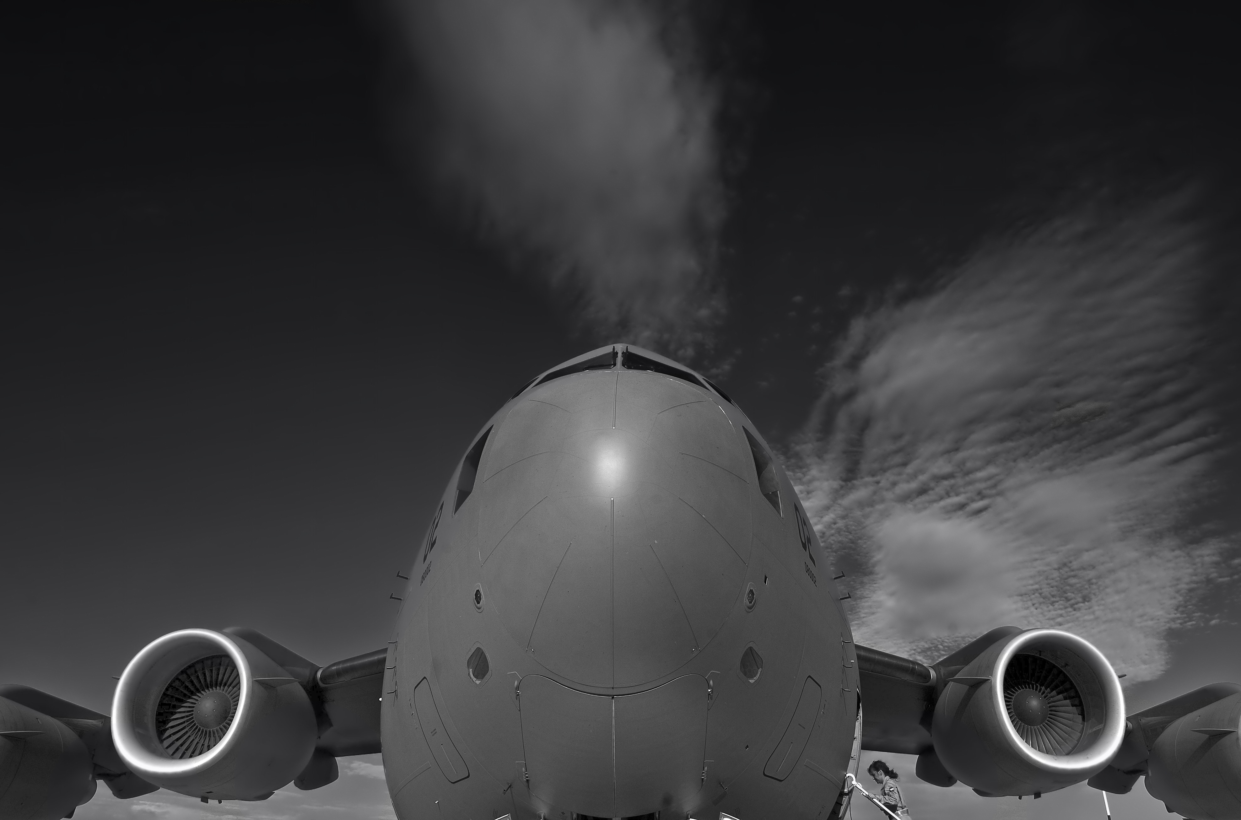 grayscale photo of airplane