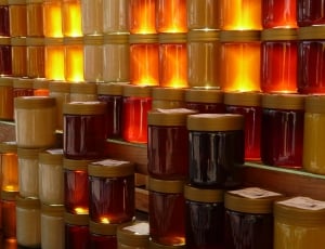 Honey Jar, Honey For Sale, Honey, in a row, shelf thumbnail