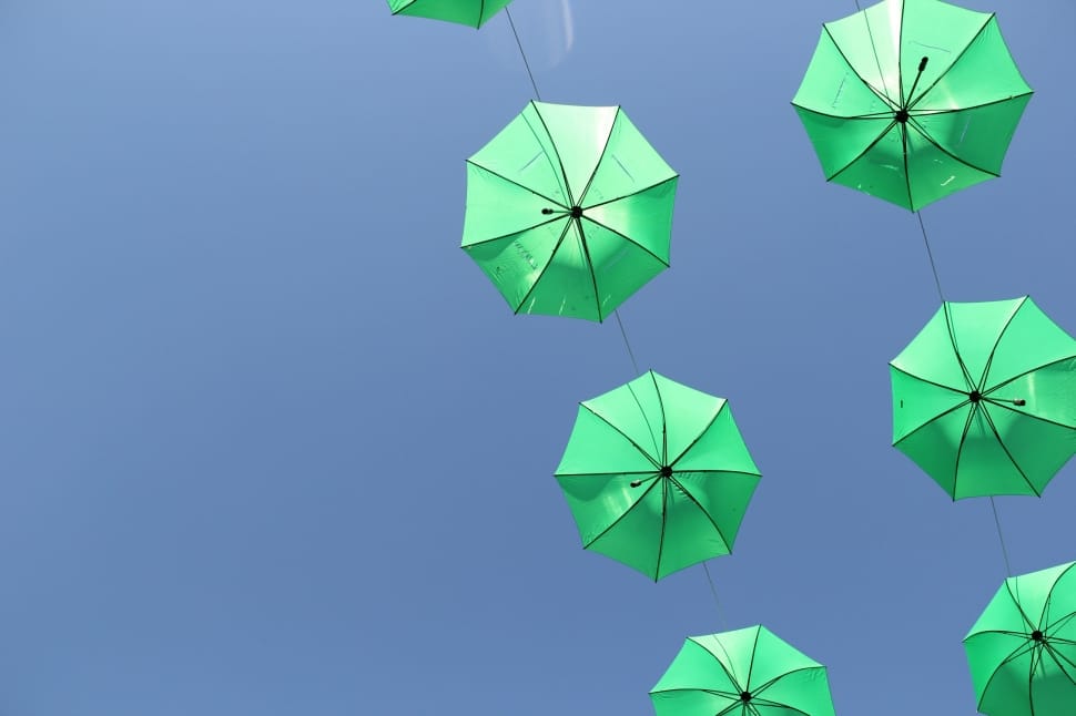 green folding umbrellas preview