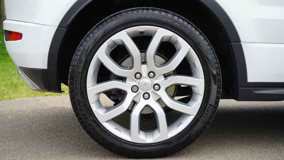 grey 5 spoke car wheel with tire preview