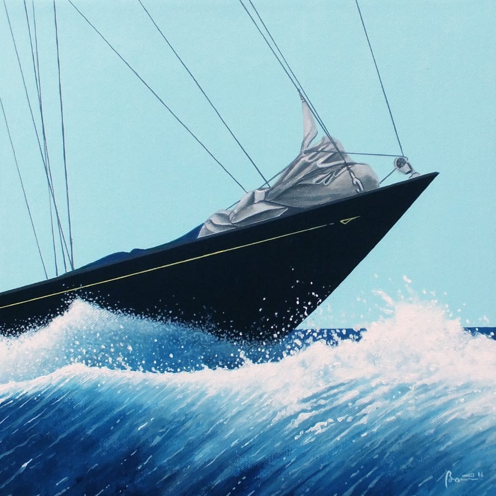black sailboat sailing in the sea painting preview