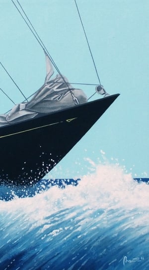 black sailboat sailing in the sea painting thumbnail