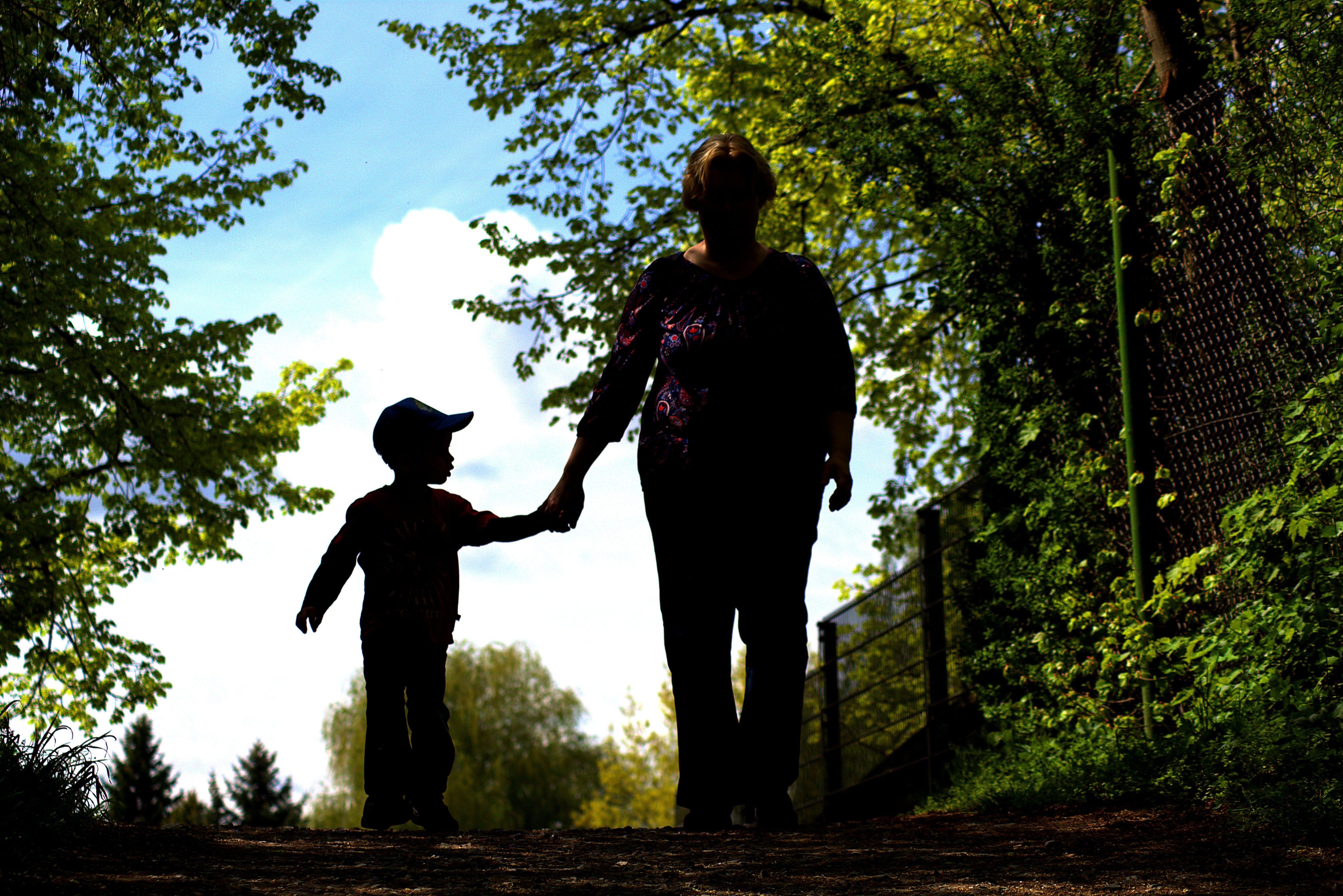 Mother, Child, Take In The Hand, two people, silhouette