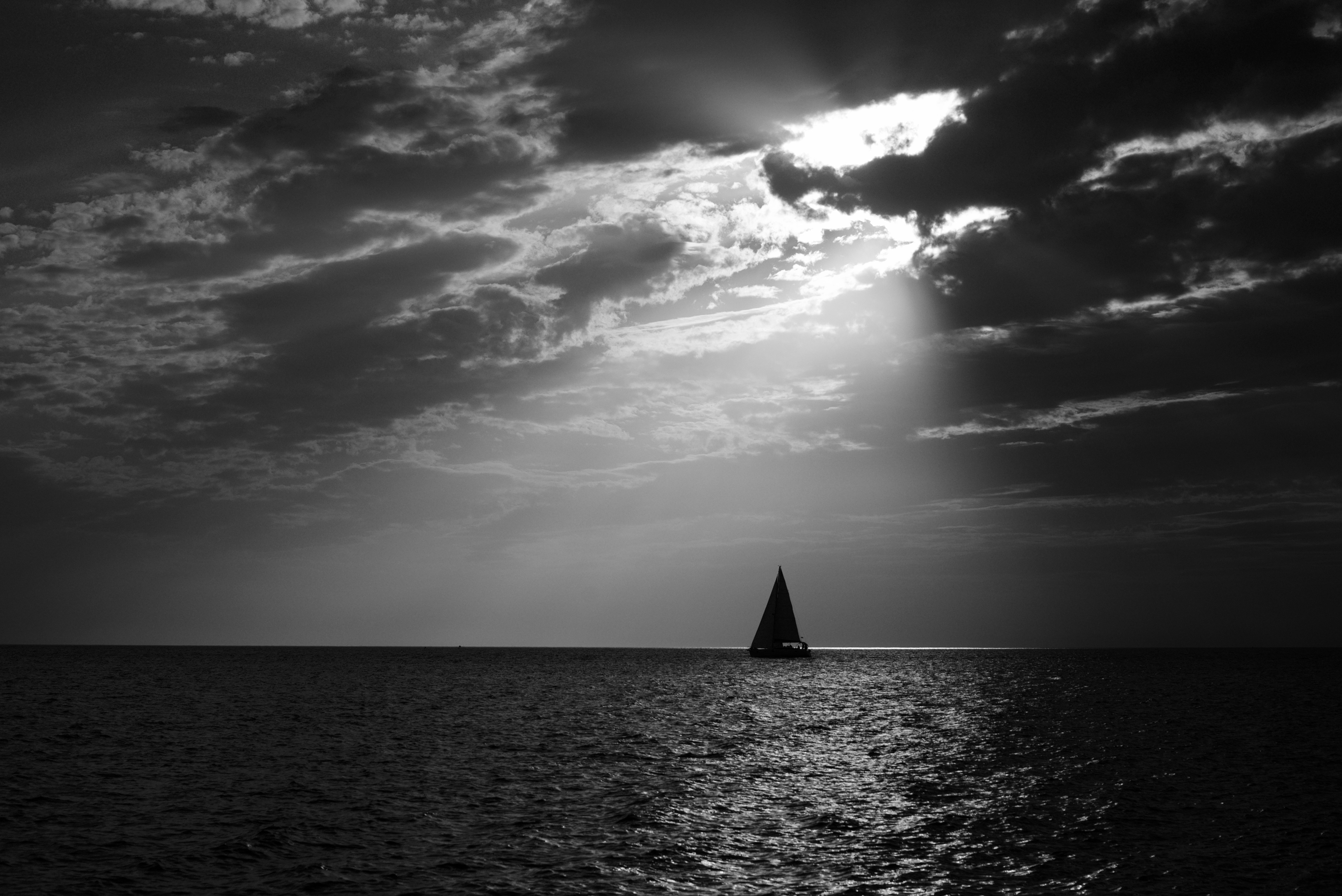 grayscale photography of sailboat