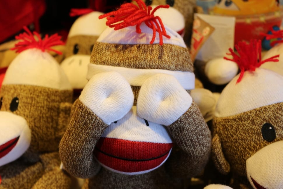 brown gray and red monkey plush toy preview