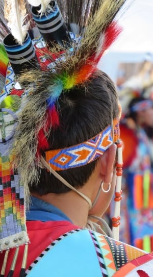 First Nation, Headdress, Warrior, headshot, rear view thumbnail