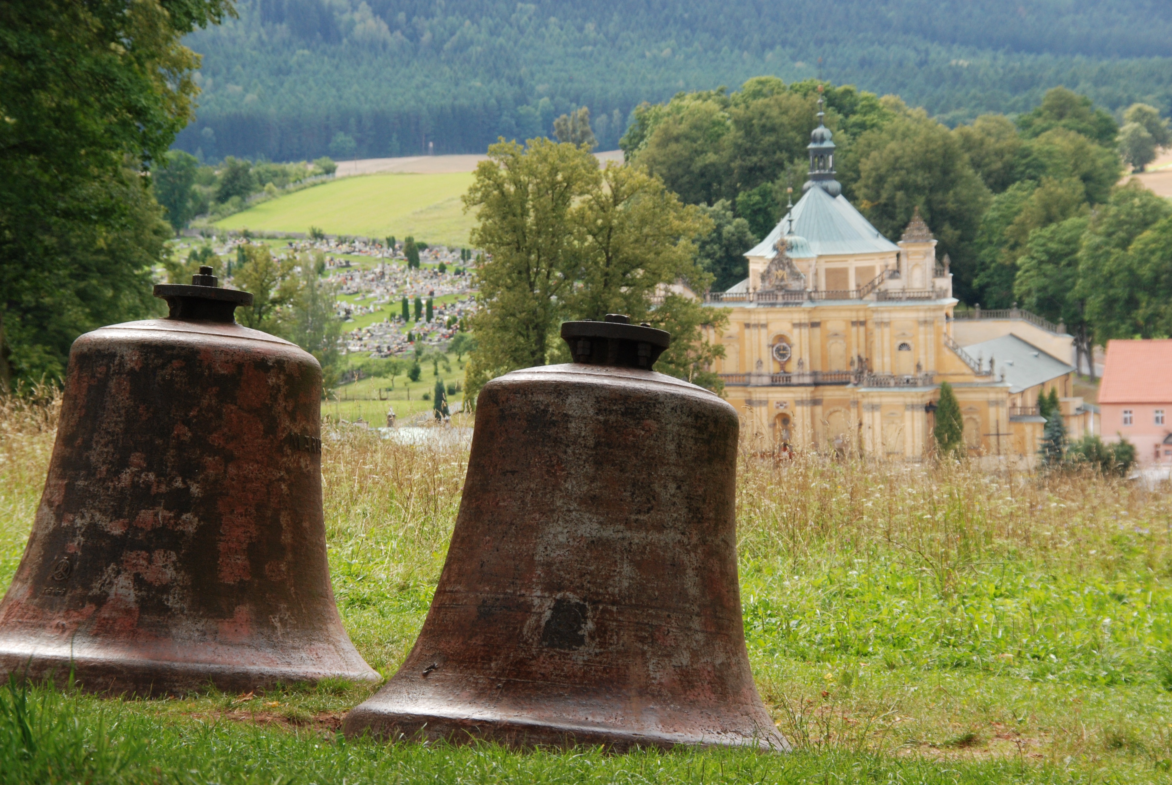 two brown metal bell