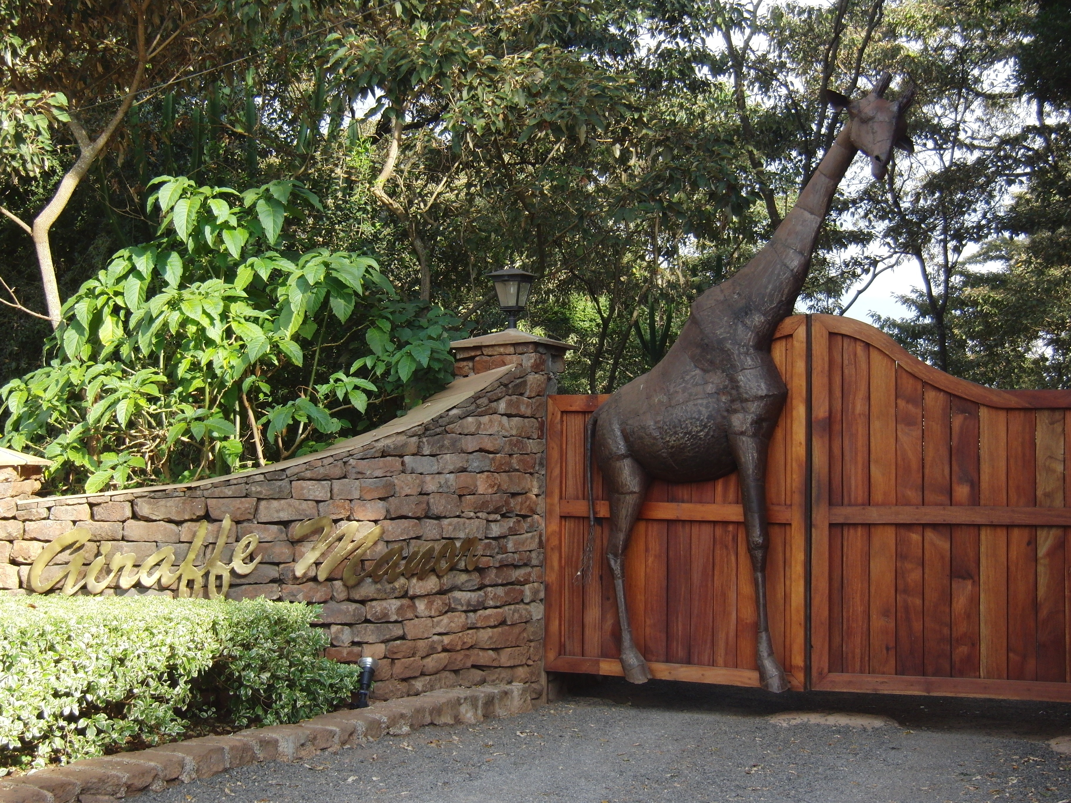 brown giraffe statuette embossed in brown gate