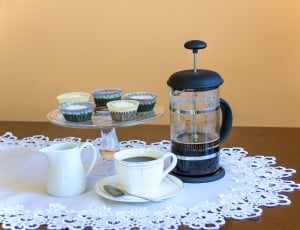 Coffee Maker, Coffee, Muffin, salt shaker, colored background thumbnail