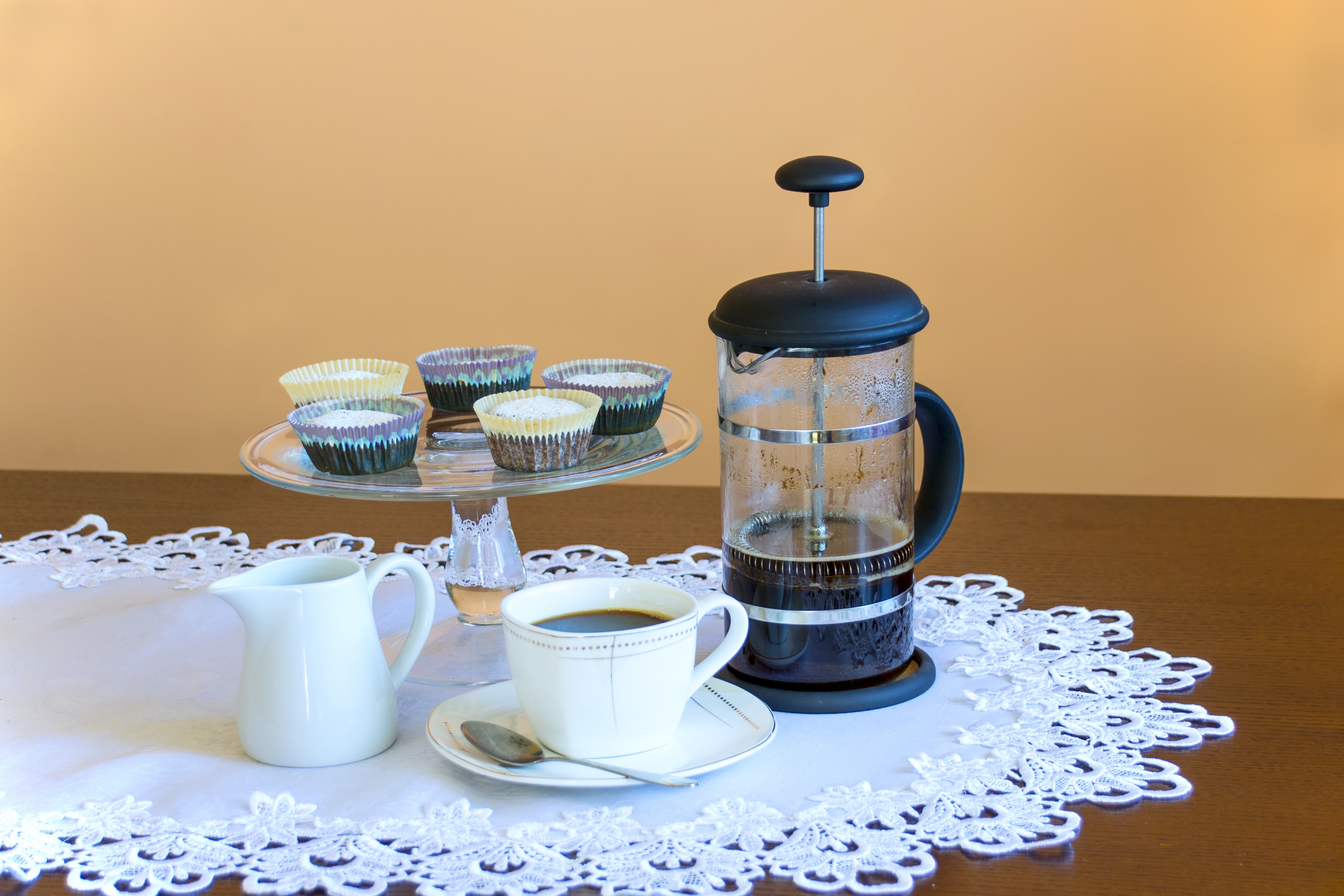 Coffee Maker, Coffee, Muffin, salt shaker, colored background