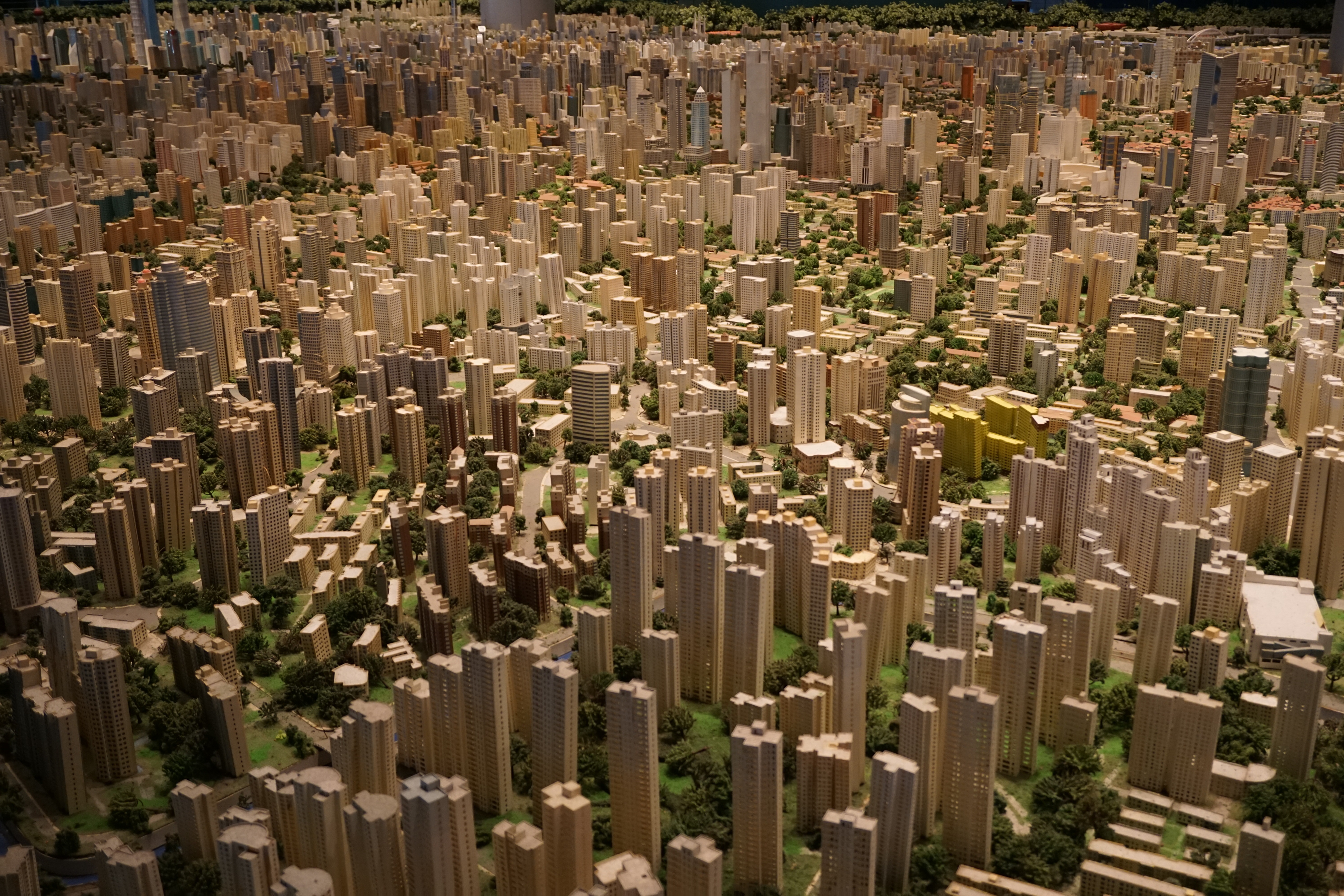 beige city buildings scale model