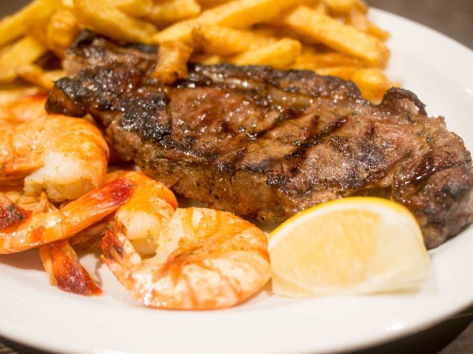 grilled meat with shrimps and fries preview