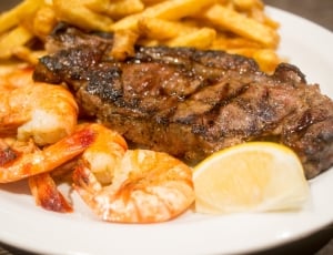grilled meat with shrimps and fries thumbnail