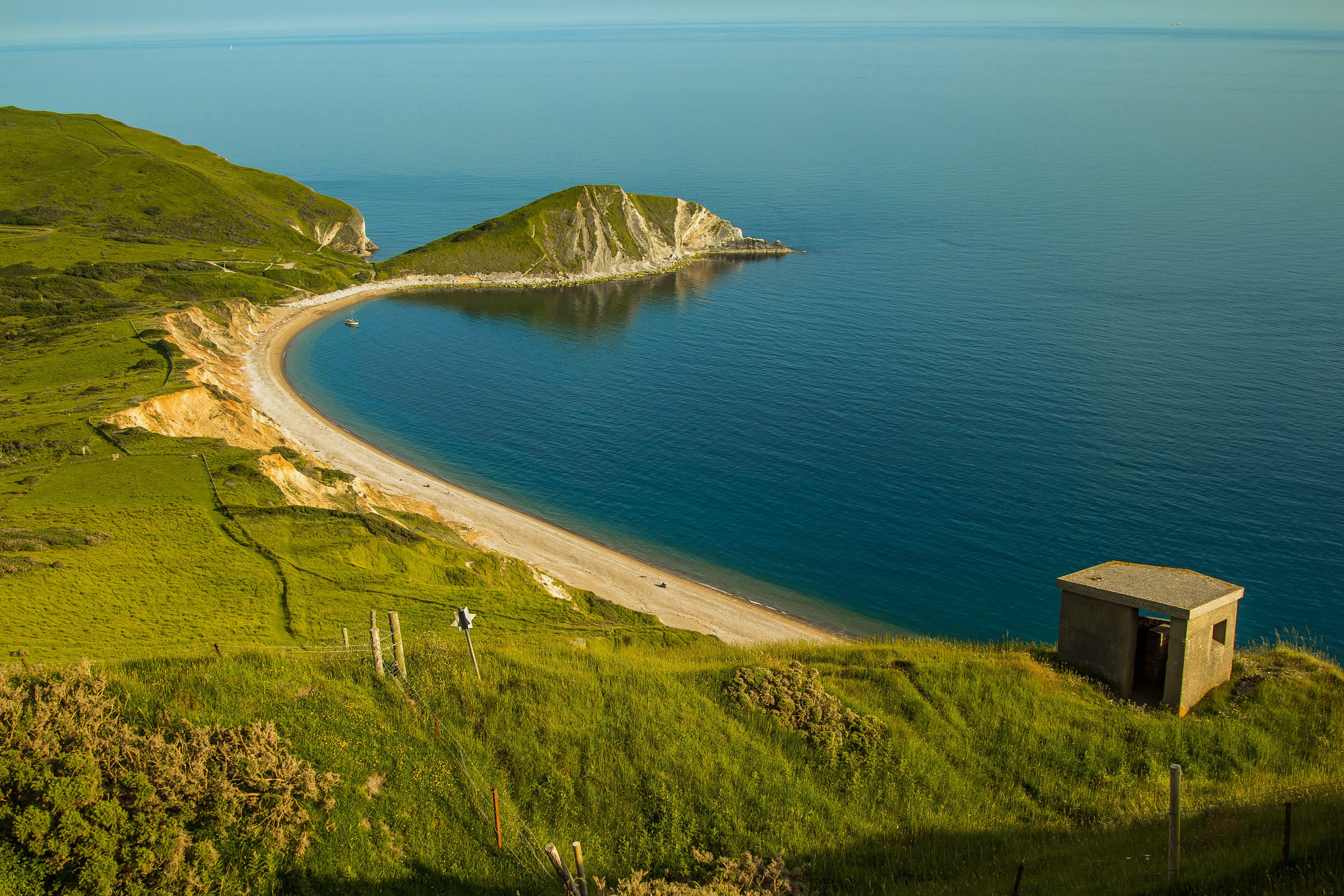 Worbarrow Bay, Sea, Dorset, Ocean, grass, sea