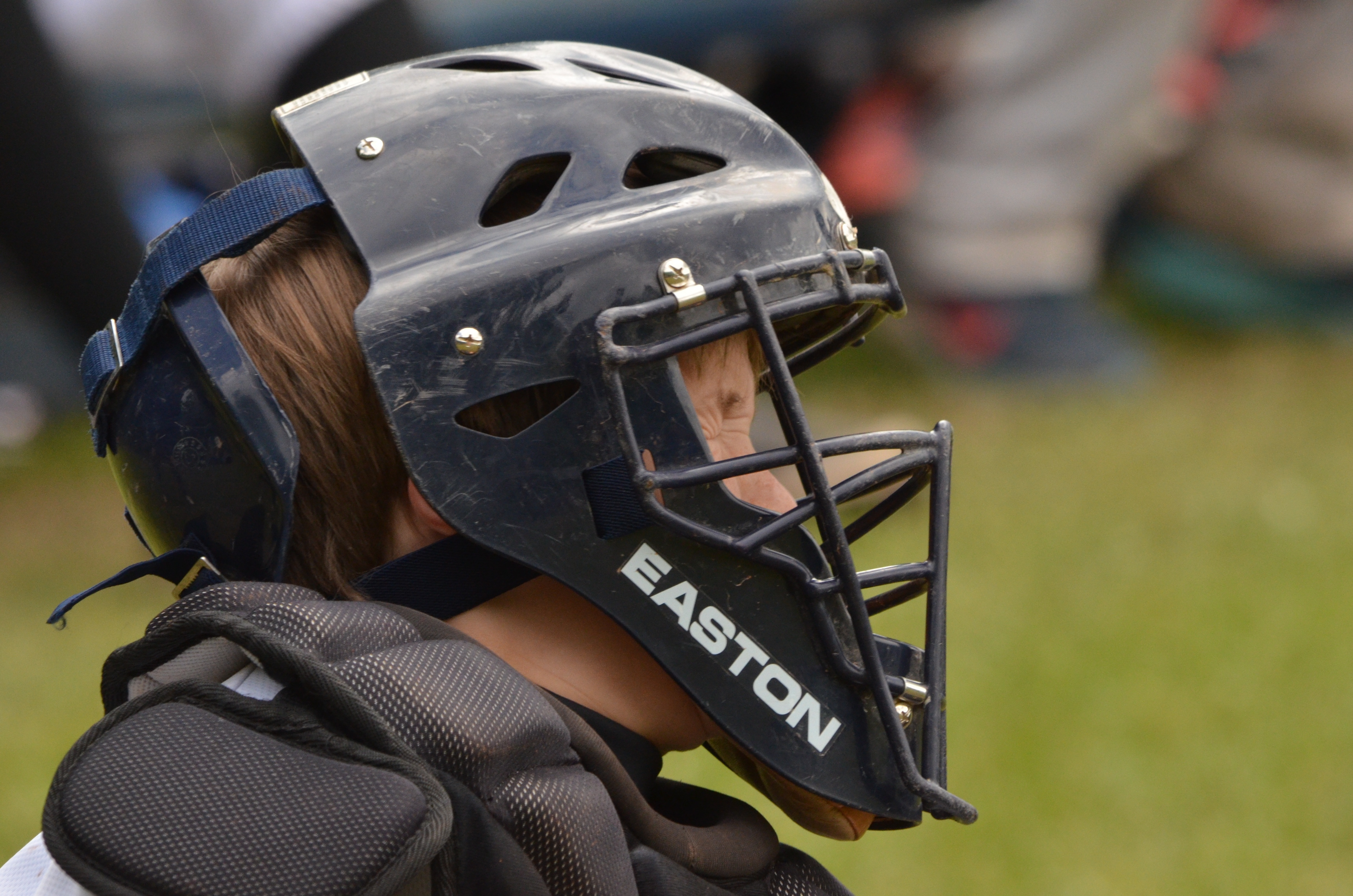 black and white easton baseball helmet