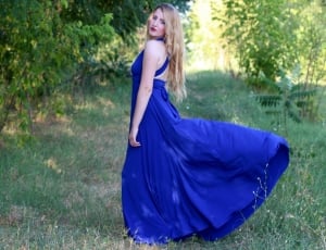women's blue backless dress thumbnail