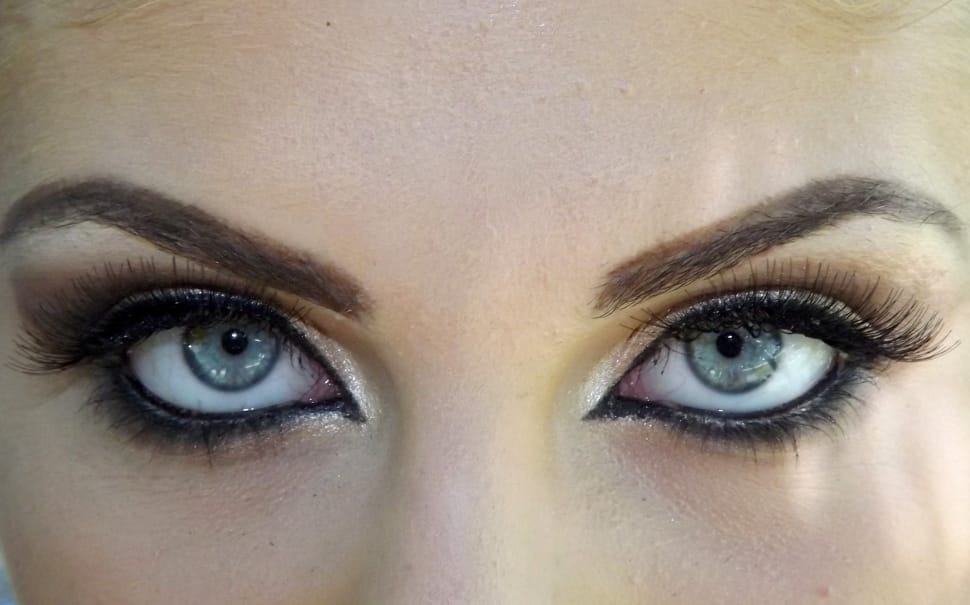 woman's brown eyebrow, false eyelashes, and eyeliner makeup preview