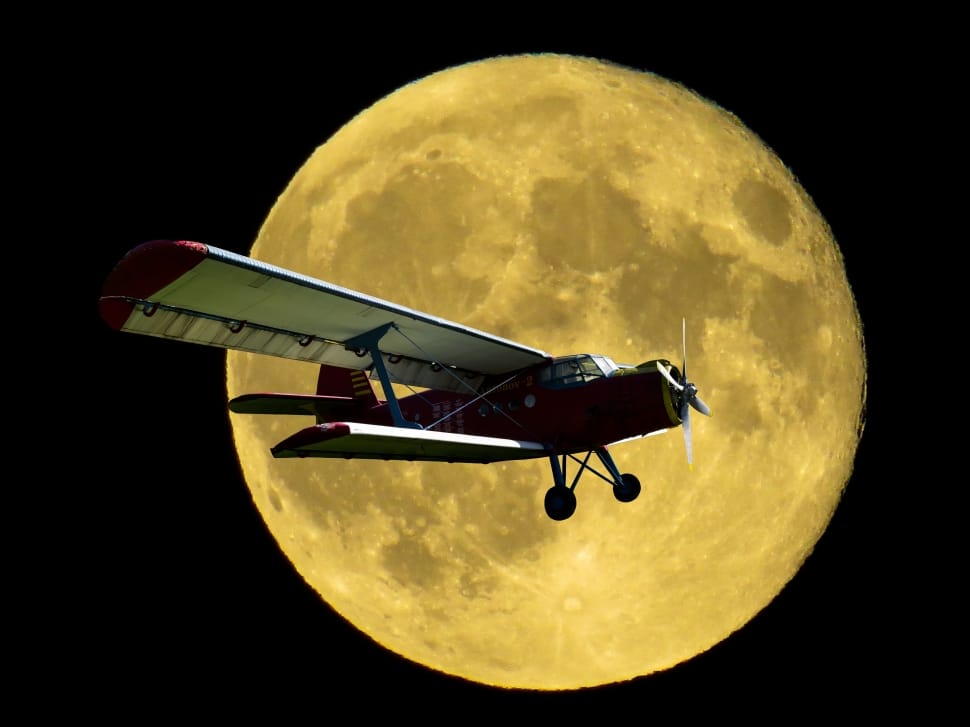 Aircraft, Double Decker, Propeller Plane, night, moon preview