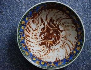 white blue and yellow ceramic decorative bowl thumbnail