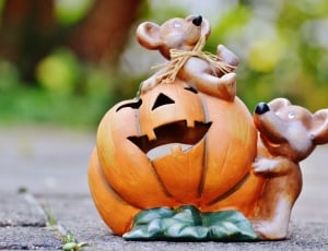 rats on halloween pumpkin porcelain figurine thumbnail