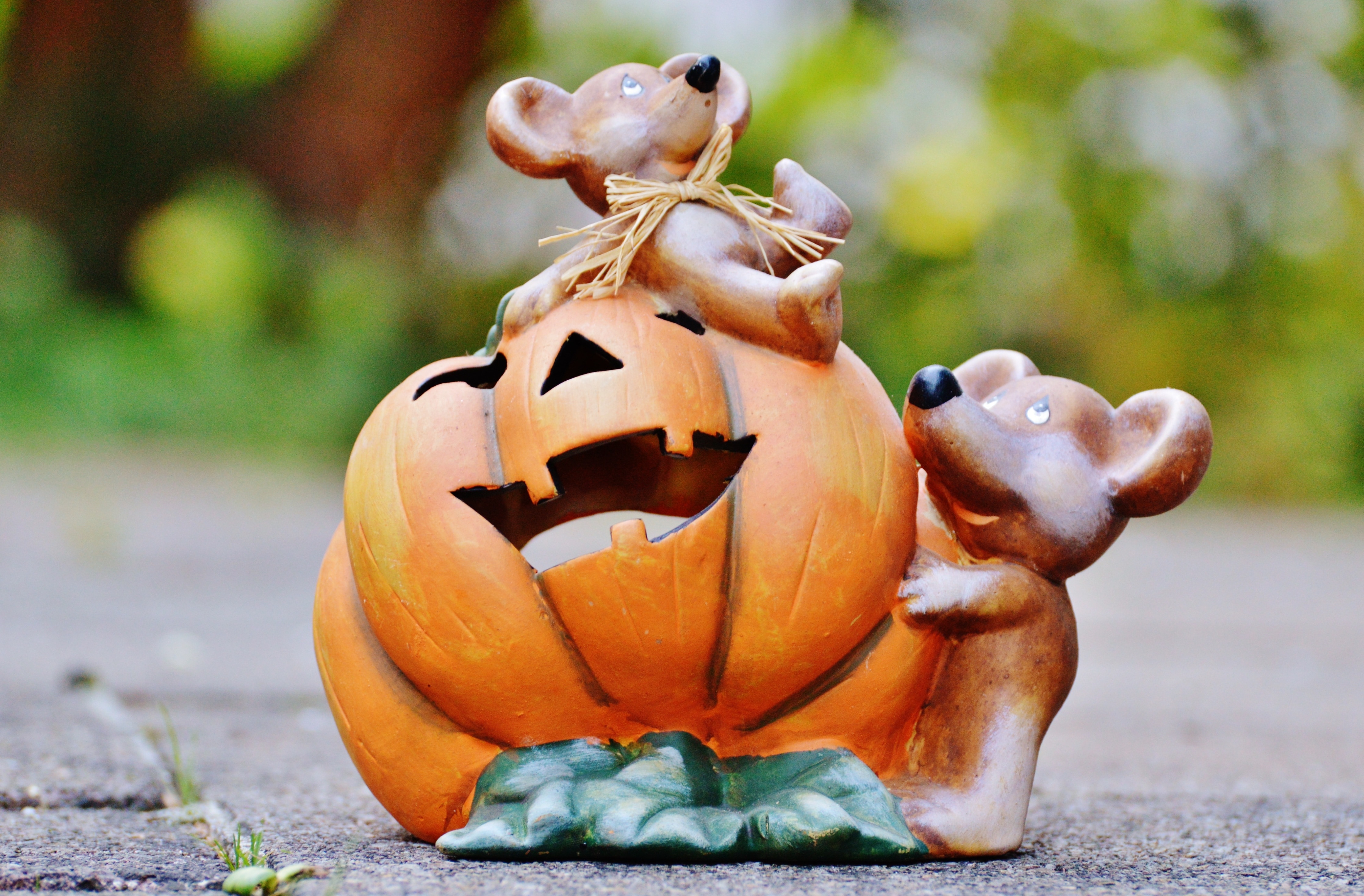 rats on halloween pumpkin porcelain figurine