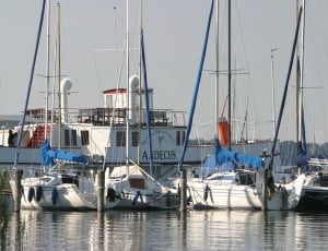 scenery of a three white sail boats thumbnail