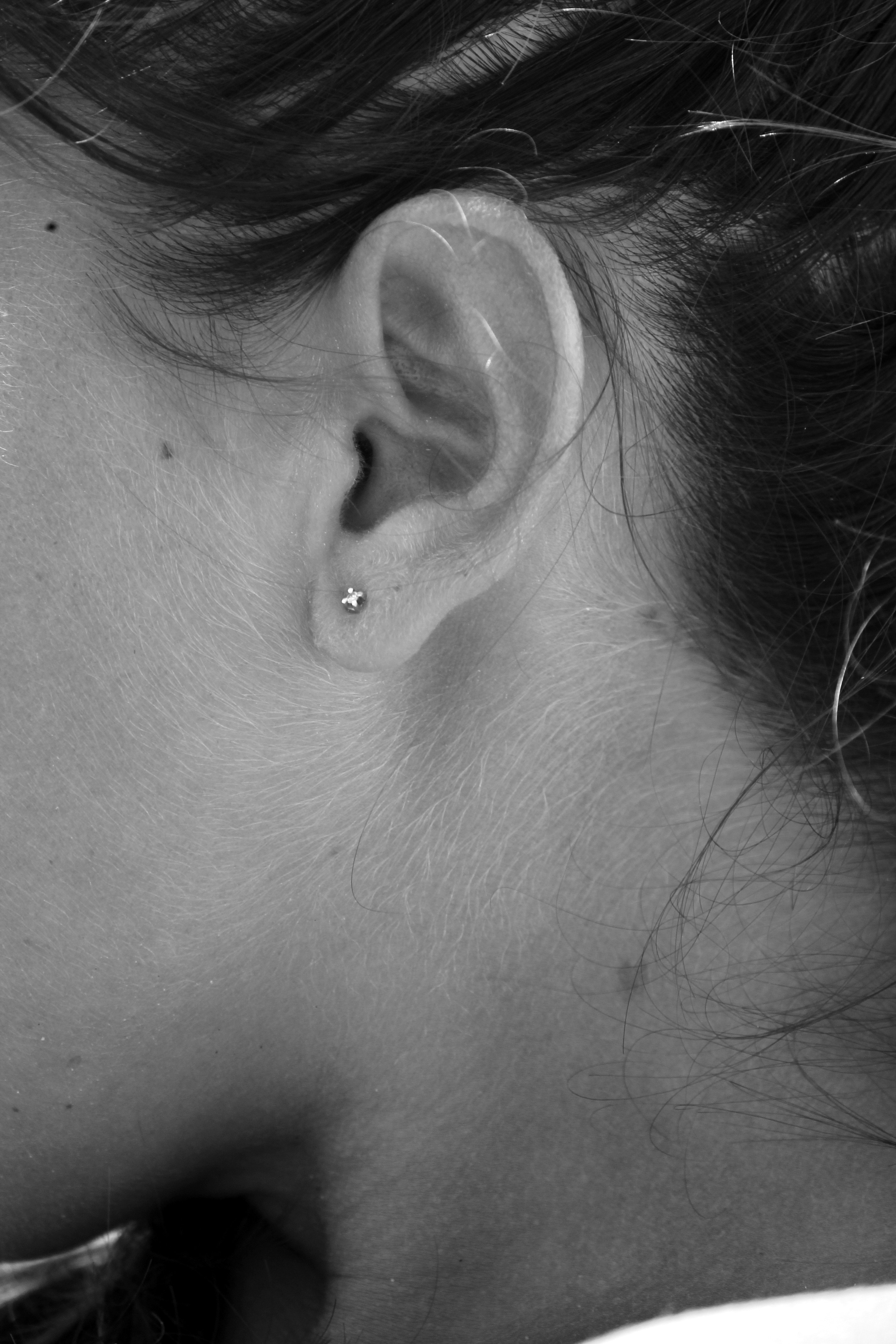Earring, Face, Ear, Neck, Girl, Hair, human body part, one person